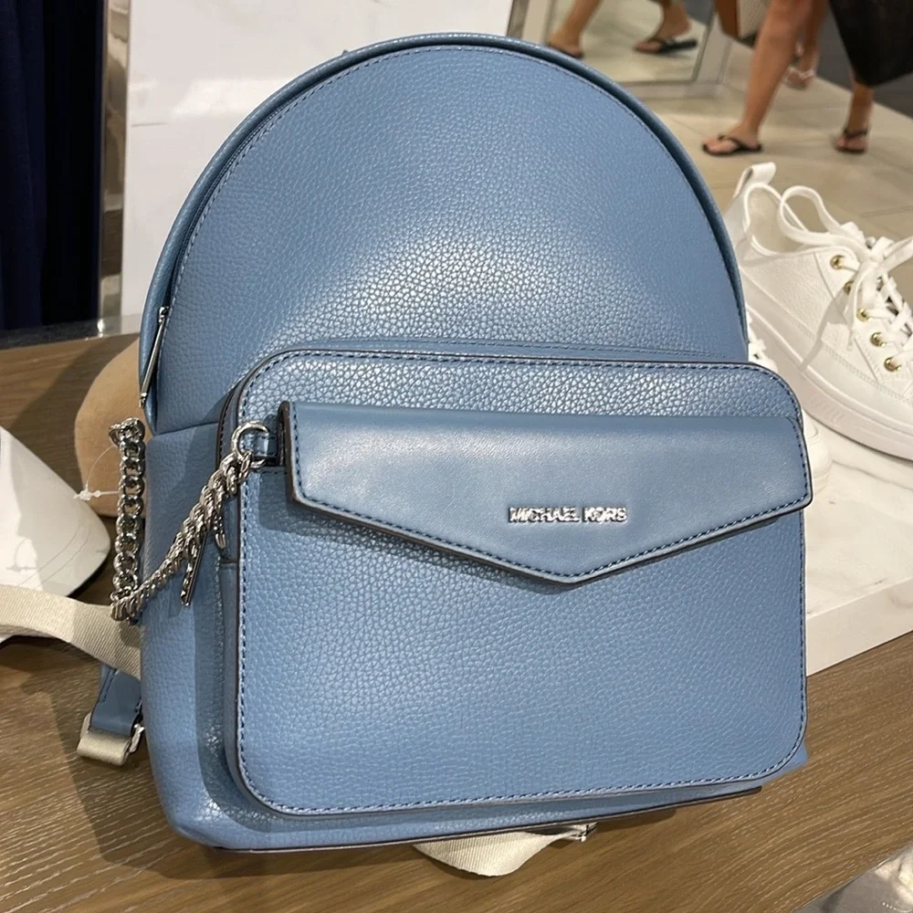 MICHAEL KORS Maisie Medium Pebbled Leather 2-in-1 Backpack Denim NWT